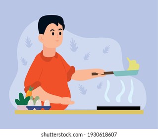 man cooking in kitchen character