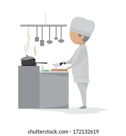 Man Cooking In The Kitchen - Isolated On White Background - Vector Illustration, Graphic Design Editable For Your Design