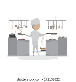 Man Cooking In The Kitchen - Isolated On White Background - Vector Illustration, Graphic Design Editable For Your Design