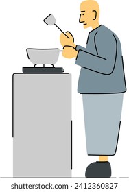 Man Cooking in Kitchen, Vector Art