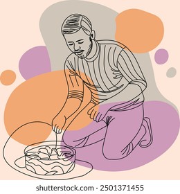 Hombre cocinando, estilo lineal con contenido abstracto