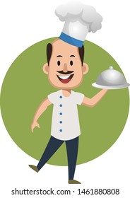 Man cooking meal, illustration, vector on white background.