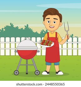Man Of Cooking Meat With A Grill Barbecue Party