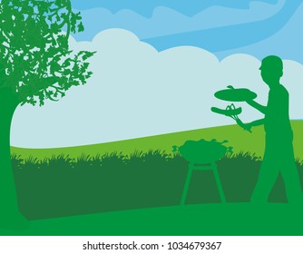 Man Cooking meat on Grill