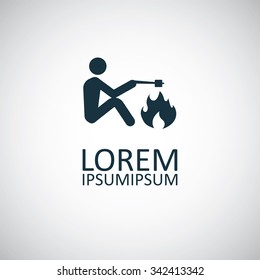 man cooking on fire  icon, on white background