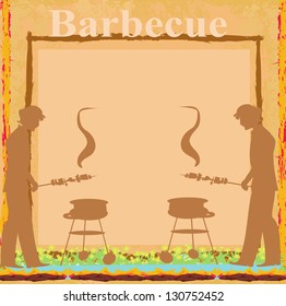 man cooking on his barbecue - Invitation card