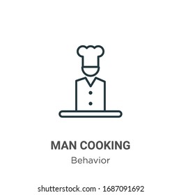 Icono vectorial del contorno de la cocina del hombre. Icono de cocina de hombre negro en línea delgada, ilustración de elemento simple vector plano del concepto de comportamiento editable trazo aislado sobre fondo blanco