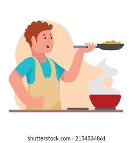 man cooking with pan character