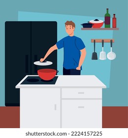 man cooking with pot character