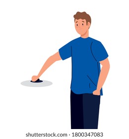 man cooking with pot lid, in white background vector illustration design