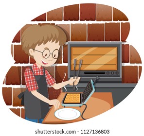 Ilustración de Waffle de Cocina de Hombre