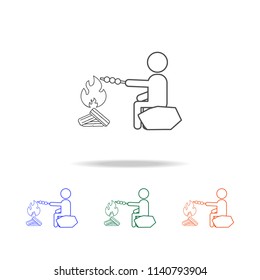 Man cooks at the stake line icon. Elements of journey in multi colored icons. Premium quality graphic design icon. Simple icon for websites, web design, mobile app, info graphics