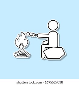 Man cooks at the stake sticker icon. Simple thin line, outline vector of Turizm icons for ui and ux, website or mobile application