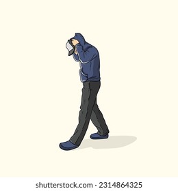 Man or cool boy wear hoodie isolated on cream background vector modern illustrations