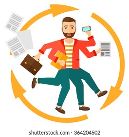 Man coping with multitasking.