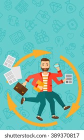 Man coping with multitasking.