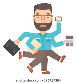 Man coping with multitasking.