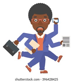 Man coping with multitasking.