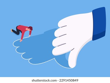 Man corrects dislikes to likes. Person with a addiction to a positive feedback on the Internet. Social media concept. Vector illustration