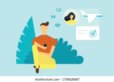 Man corresponding with the woman.  The concept of online communication, meetings, business meetings. Vector illustration in flat style 