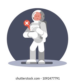 Man cosmonauts hand computer produces