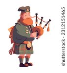 Man costume traditional playing bagpipe instrument icon isolated