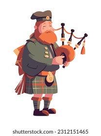 Man costume traditional playing bagpipe instrument icon isolated