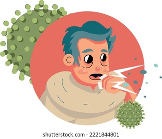 Man with cough cold. Vector illustration