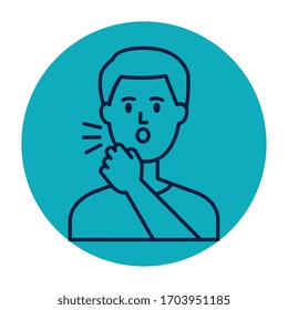 man with cough in frame circular vector illustration design