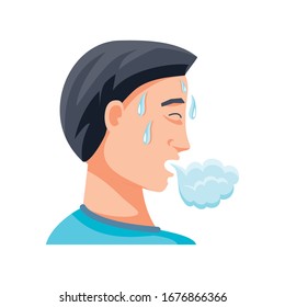 man with cough on white background vector illustration design