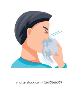 man with cough on white background vector illustration design