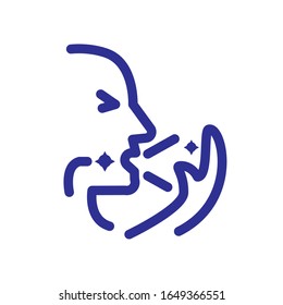 man coughing with bacteria over white background, thick line style, vector illustration