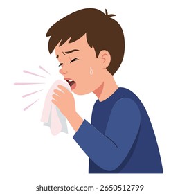 Man coughing concept vector illustration. Sick person, ill and cold, flu and virus, influenza in flat design. Female sneeze and cough.