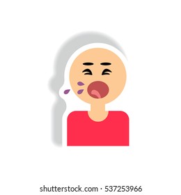 man coughing and drooling Vector paper sticker various symptoms of AIDS on the human