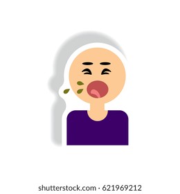 man coughing and drooling Vector paper sticker various symptoms of AIDS on the human