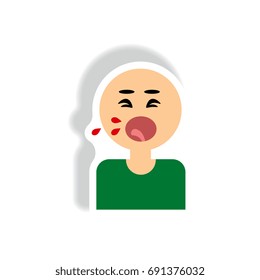 man coughing and drooling Vector paper sticker various symptoms of AIDS on the human