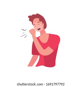Man coughing flat style icon design of Medical care health hospital emergency aid exam clinic and patient theme Vector illustration