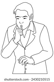 A man coughing in outline and vector format.