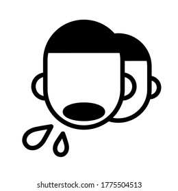 Man coughing in public, minimal black and white outline icon. Flat vector illustration. Isolated on white background.