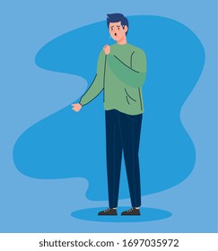 man coughing sick avatar character vector illustration design