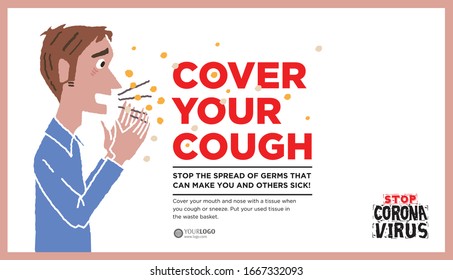 Man coughing and spreading corona virus. Coronavirus 2020. Stop the spread. Wuhan virus disease,  virus infections prevention methods info graphics.