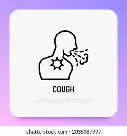 Man is coughing thin line icon. Cold, bronchitis, asthma, coronavirus. Symptom of flu. Modern vector illustration.