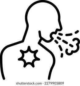 Man is coughing thin line icon. Cold, bronchitis, asthma, coronavirus. Symptom of flu. Modern vector illustration.