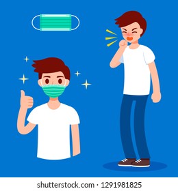 Man coughing and use protective mask set. Hygienic mask.
