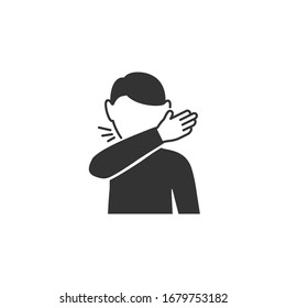 Man coughs at the bend of the elbow icon in simple design. Vector illustration