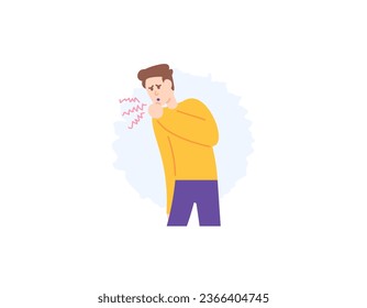 a man coughs. cough with phlegm or cough without phlegm. coughing because of an itchy or sore throat. health problems and disease. male character. cartoon or flat style illustration design. vector 