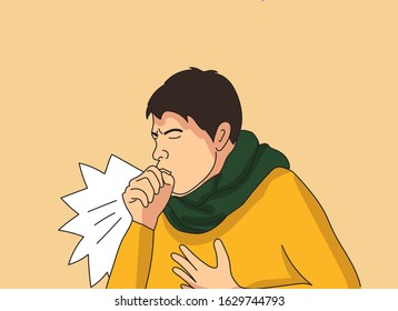
man coughs. Man get cold. Virus. Vector illustration