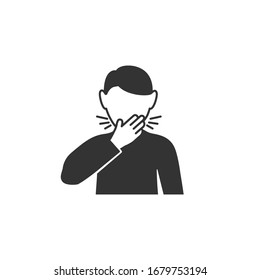 Man coughs in hand icon in simple design. Vector illustration