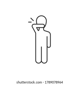 Man coughs in his elbow linear icon