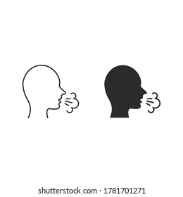 Icono de tos de hombre, ilustración del símbolo del vector de tos. Infección viral, gripe, gripe, síntoma de frío. Respiro malo. Estornudando.